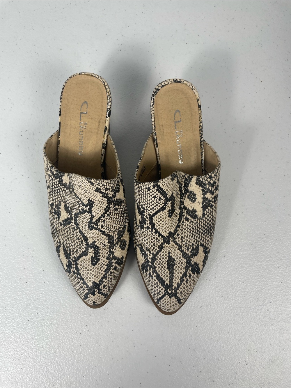 Chinese Laundry Snakeskin Print Heeled Mules Size 7